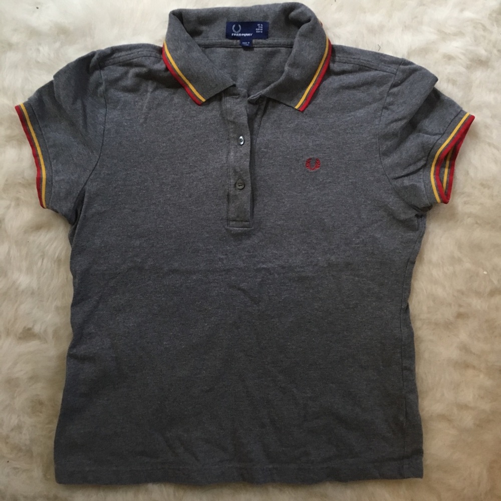 Women’s grey red and gold Fred Perry polo
